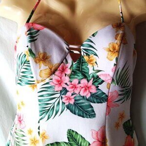 Women's White Tropical Print Dress Sundress Size 4.